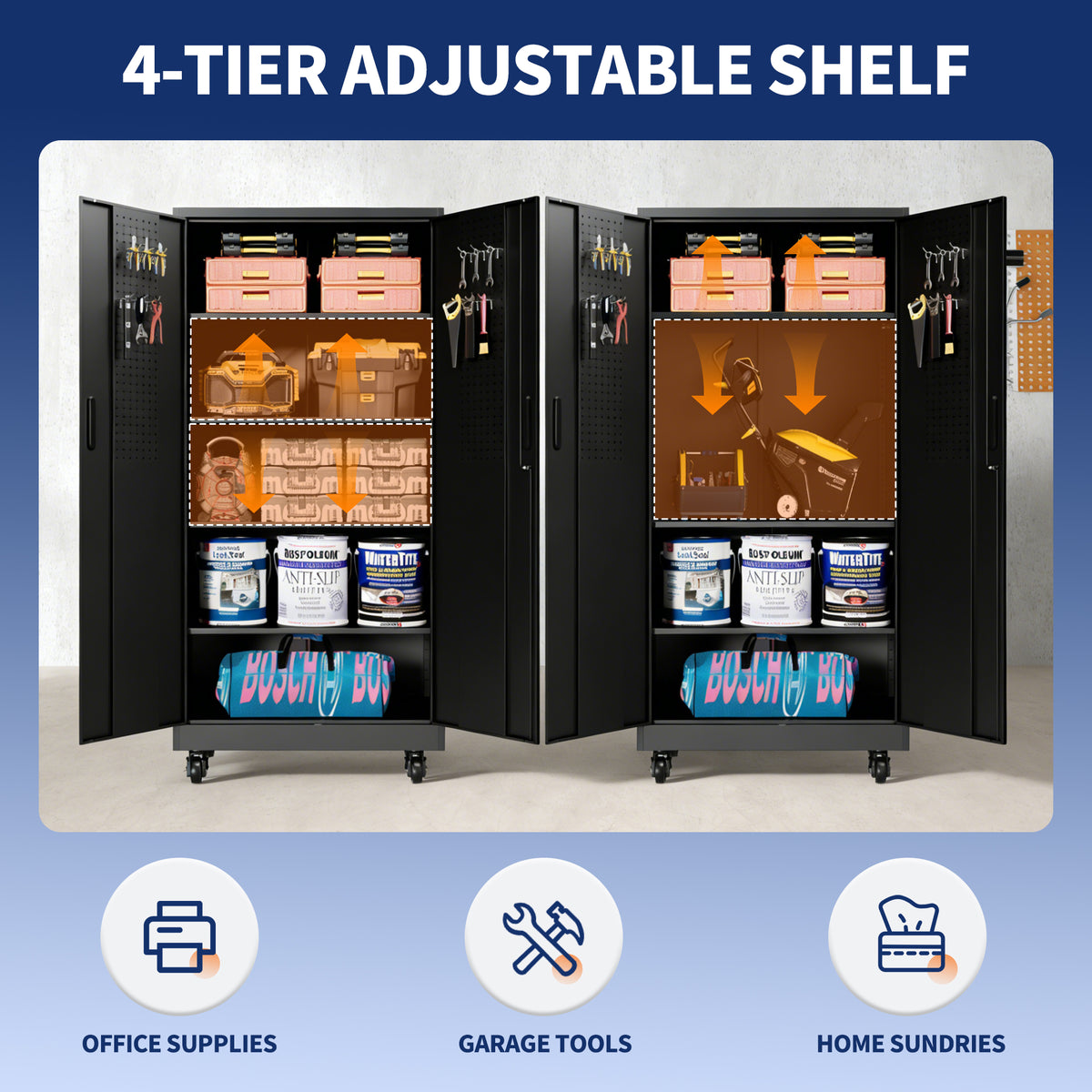 Heavy Duty Metal Storage Cabinet with Doors and Wheels