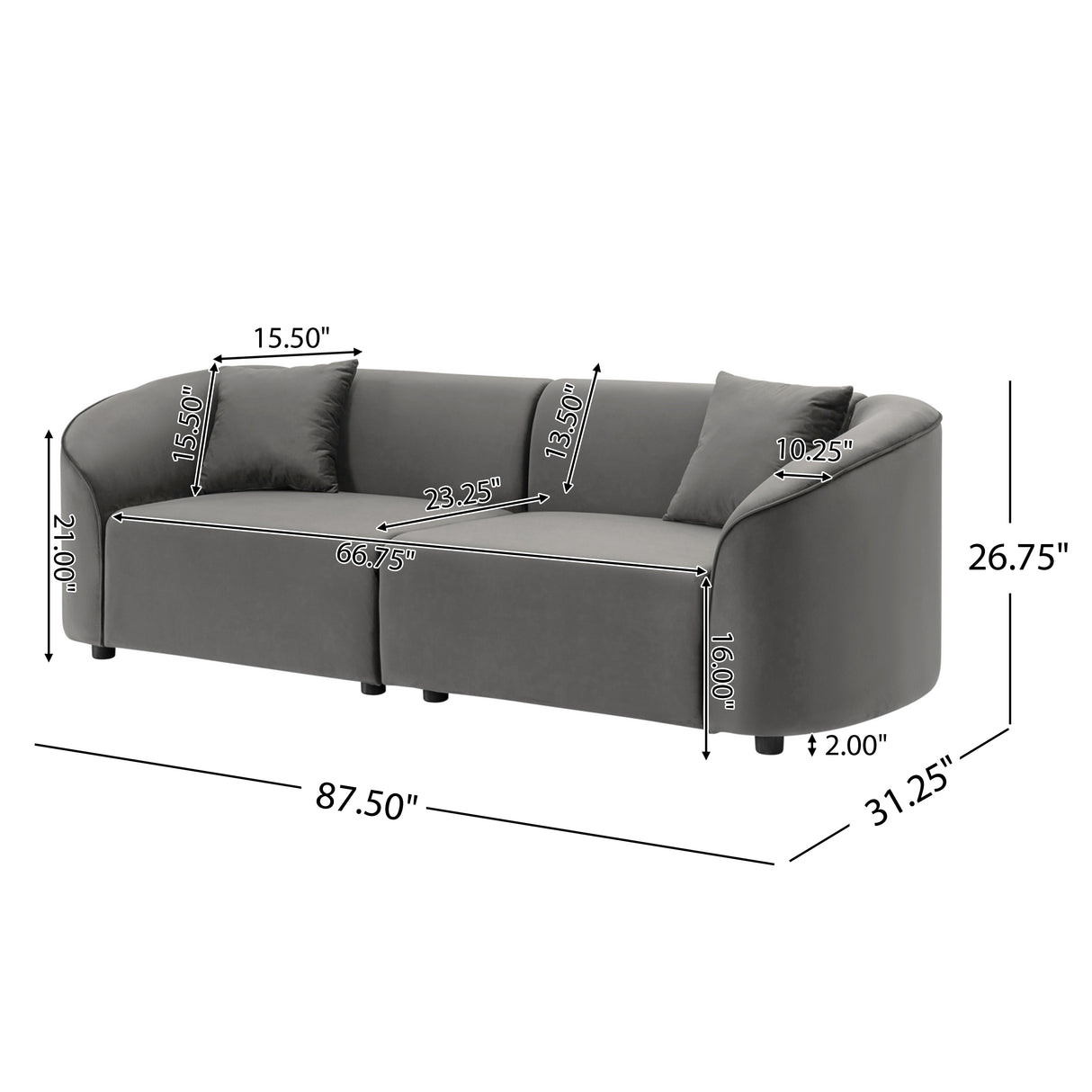 87" Curved Contemporary Sofa in Gray