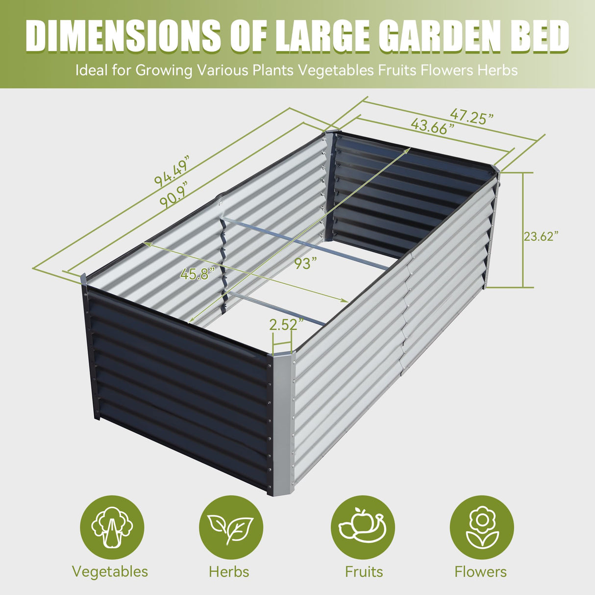 8x4x2 ft Galvanized Raised Garden Bed
