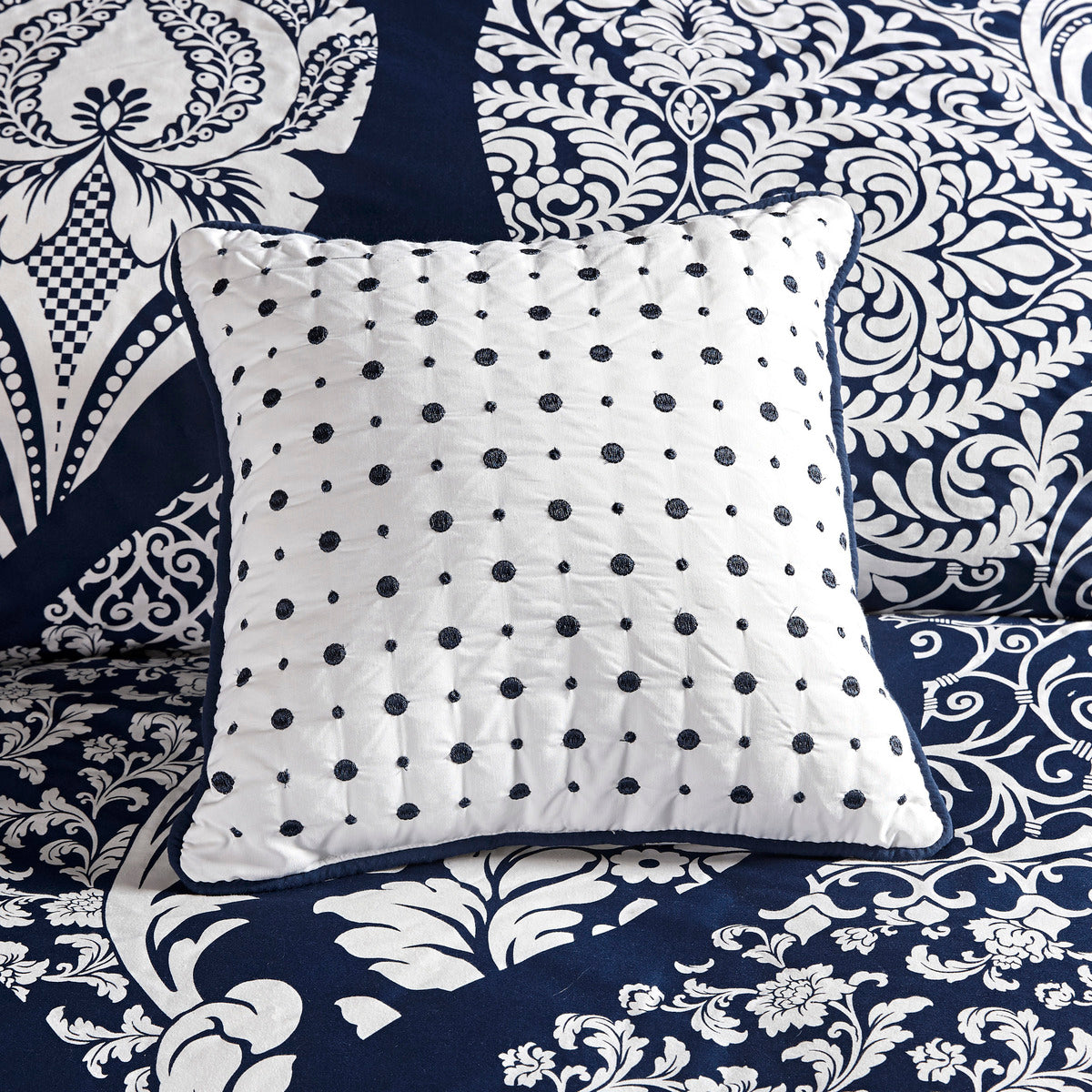 7 Piece Cotton Printed Comforter Set Indigo Queen