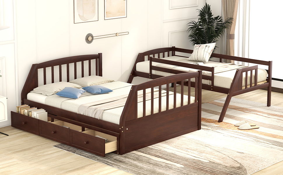 Bunk Bed With Drawers, Ladder And Storage Staircase