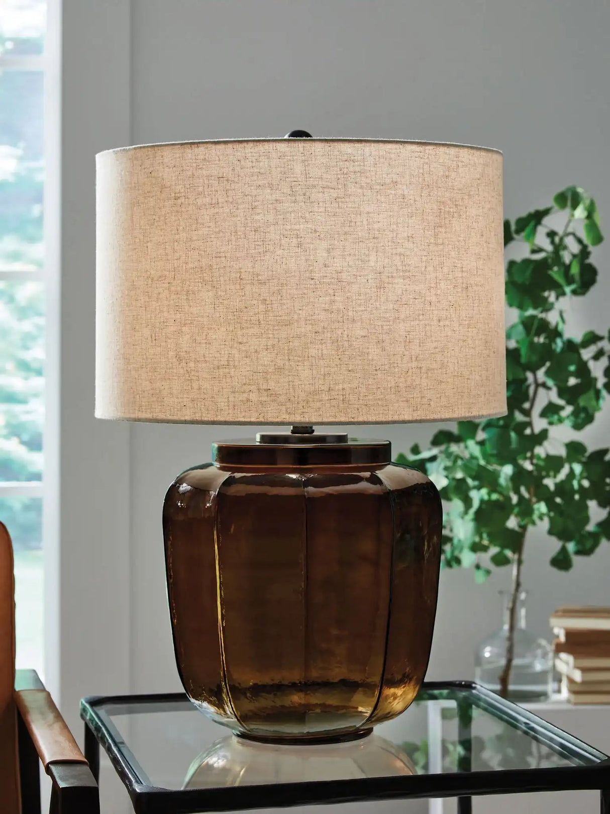 Bainmore - Glass Table Lamp - Amber - Best Buy Furniture