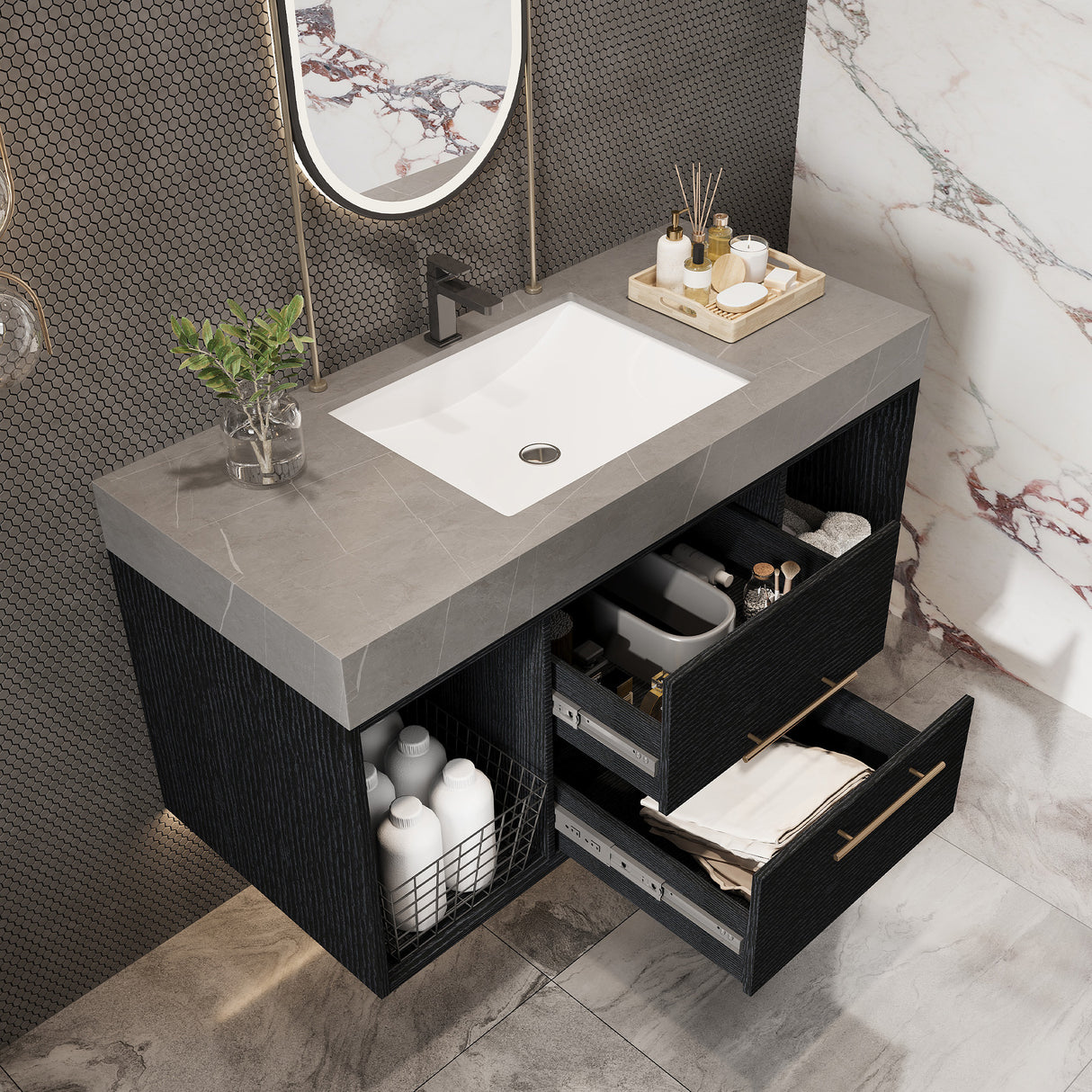39.4 Inches Single Contemporary Floating Bathroom Vanity