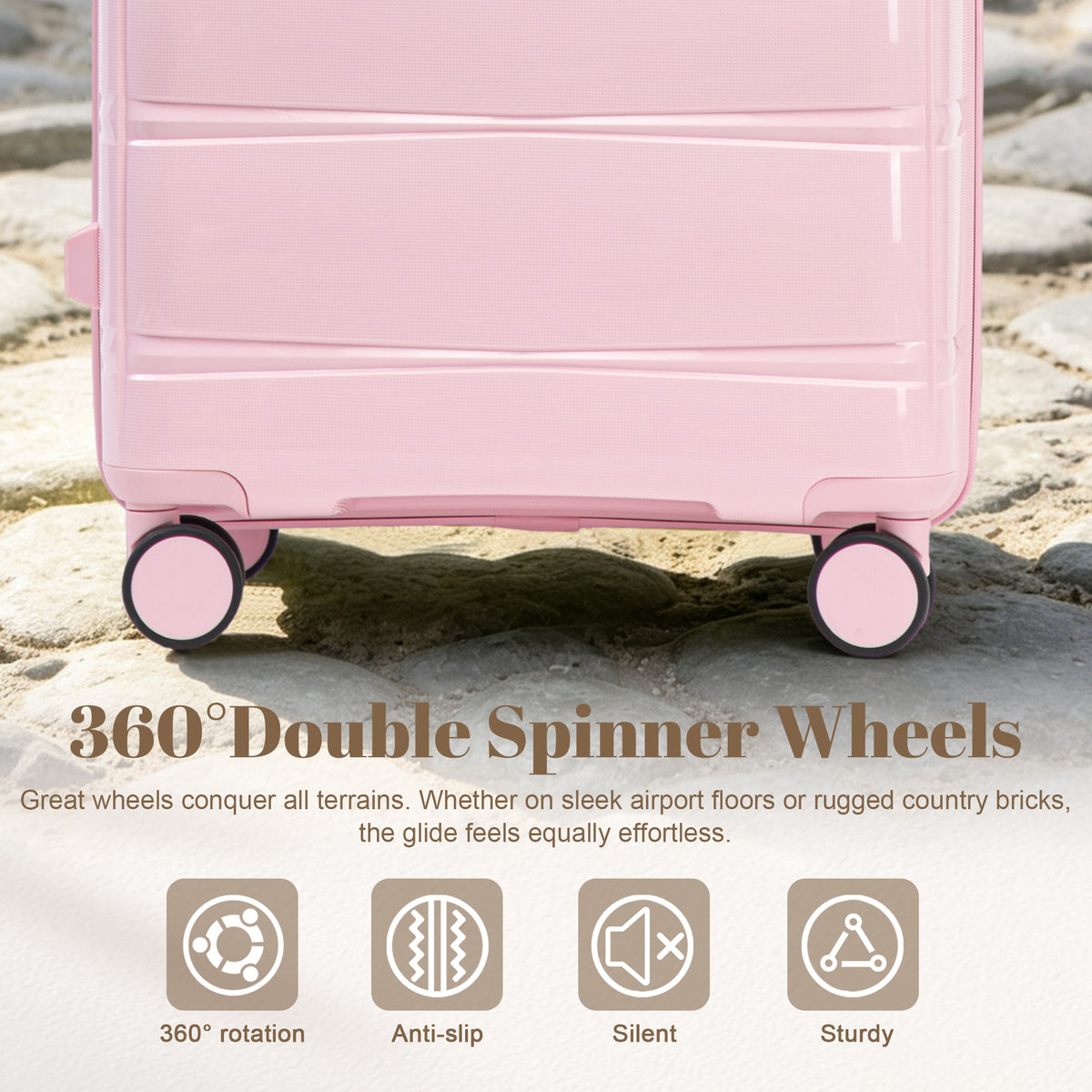 3-Piece Polypropylene Luggage Set, 20/24/28 Inch, Pink