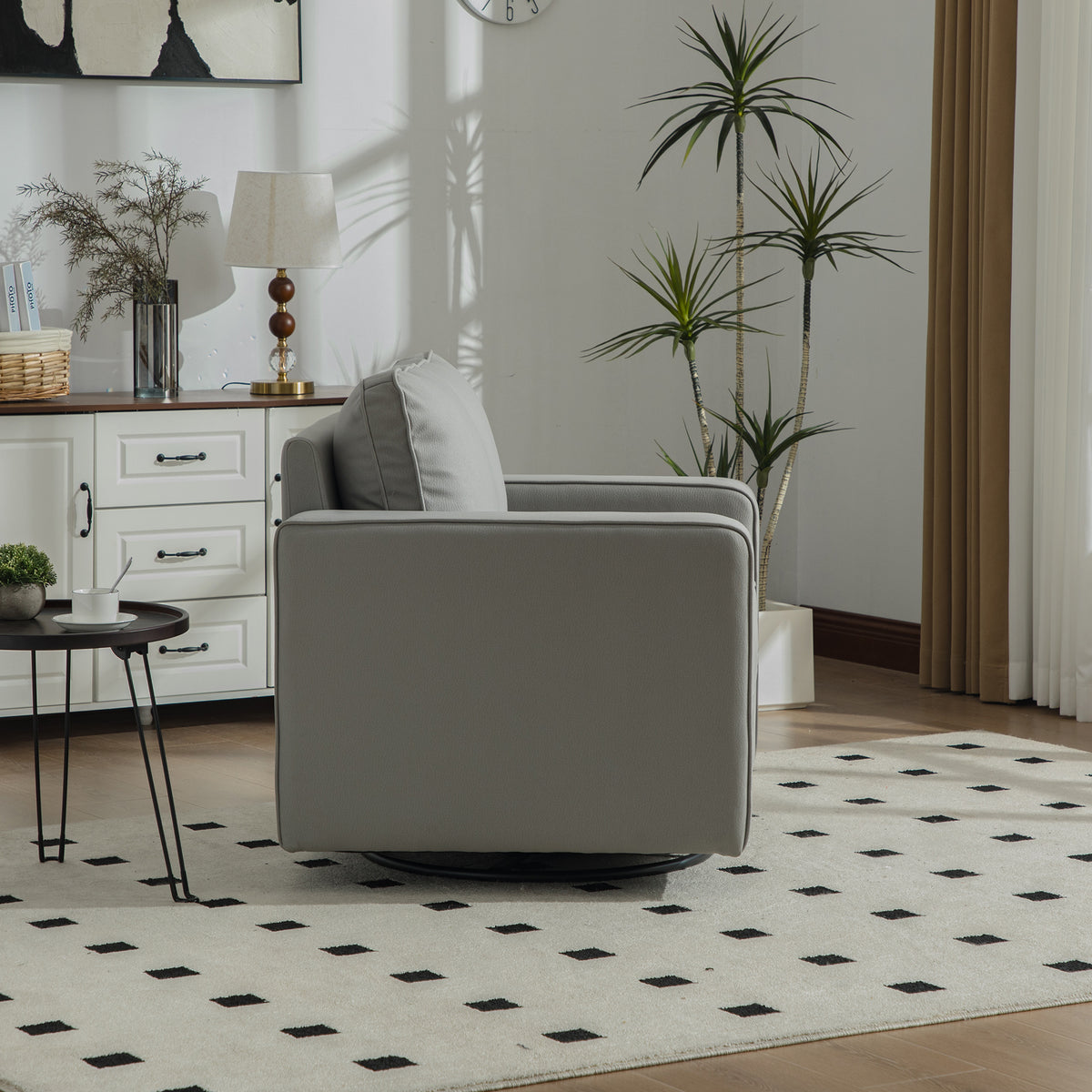 33.6''W Upholstered 360° Swivel Armchair with Hidden Storage