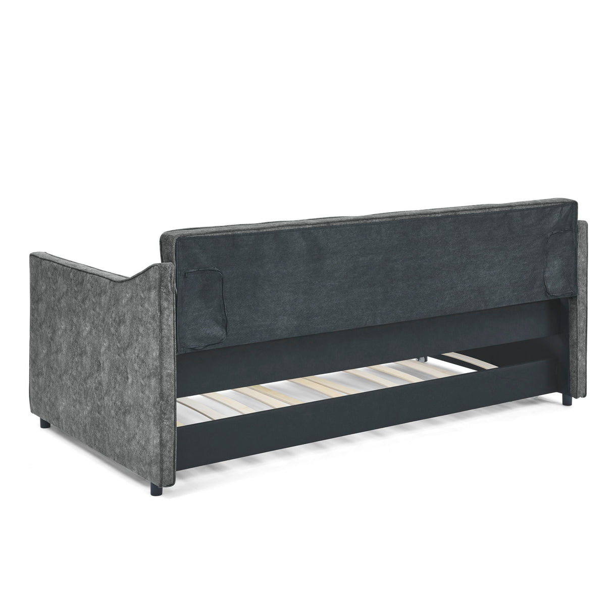 Twin Upholstered Daybed With Trundle, Waved Arms - Gray