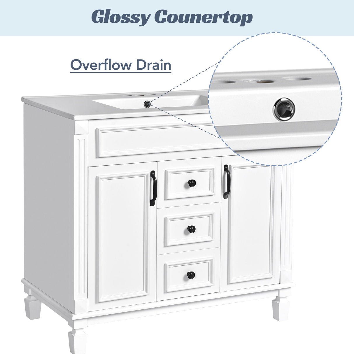 Bathroom Vanity With Top Sink, Mirror Cabinet, 2 Soft Closing Doors & 2 Drawers