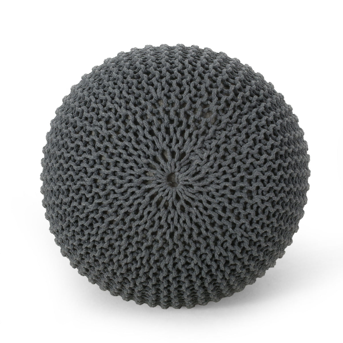 Bazar Knitted Cotton Round Pouf Ottoman with Soft Textured Cover - view 8