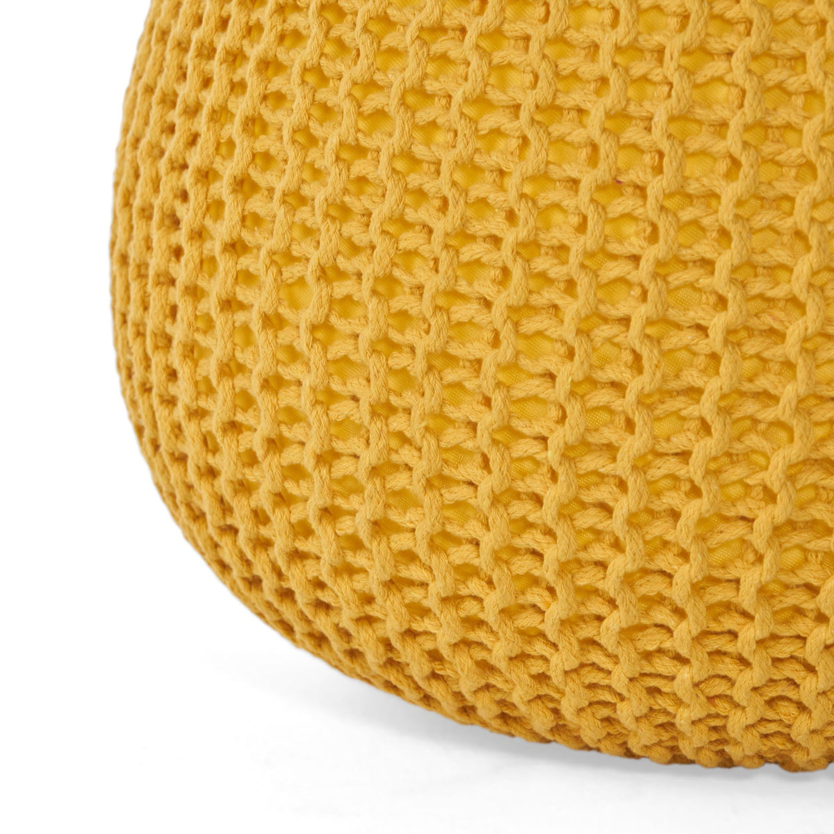 Bazar Knitted Cotton Round Pouf Ottoman with Soft Textured Cover - view 10
