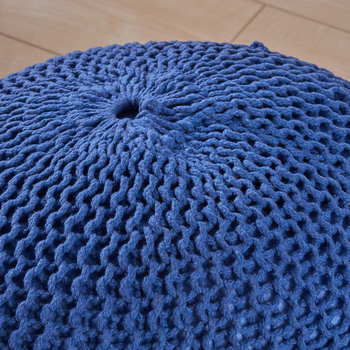 Bazar Knitted Cotton Round Pouf Ottoman with Soft Textured Cover - view 11