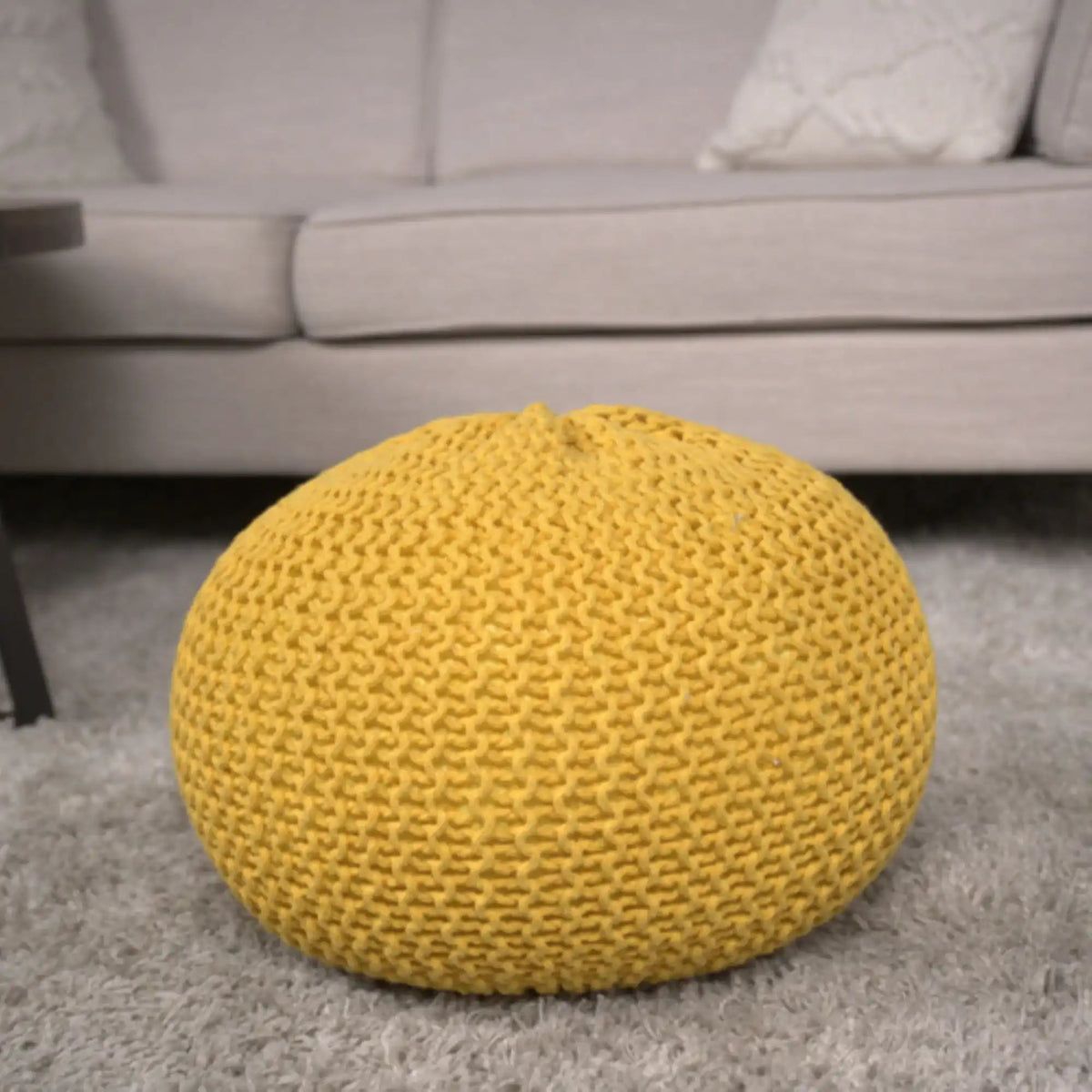 Bazar Knitted Cotton Round Pouf Ottoman with Soft Textured Cover - view 2