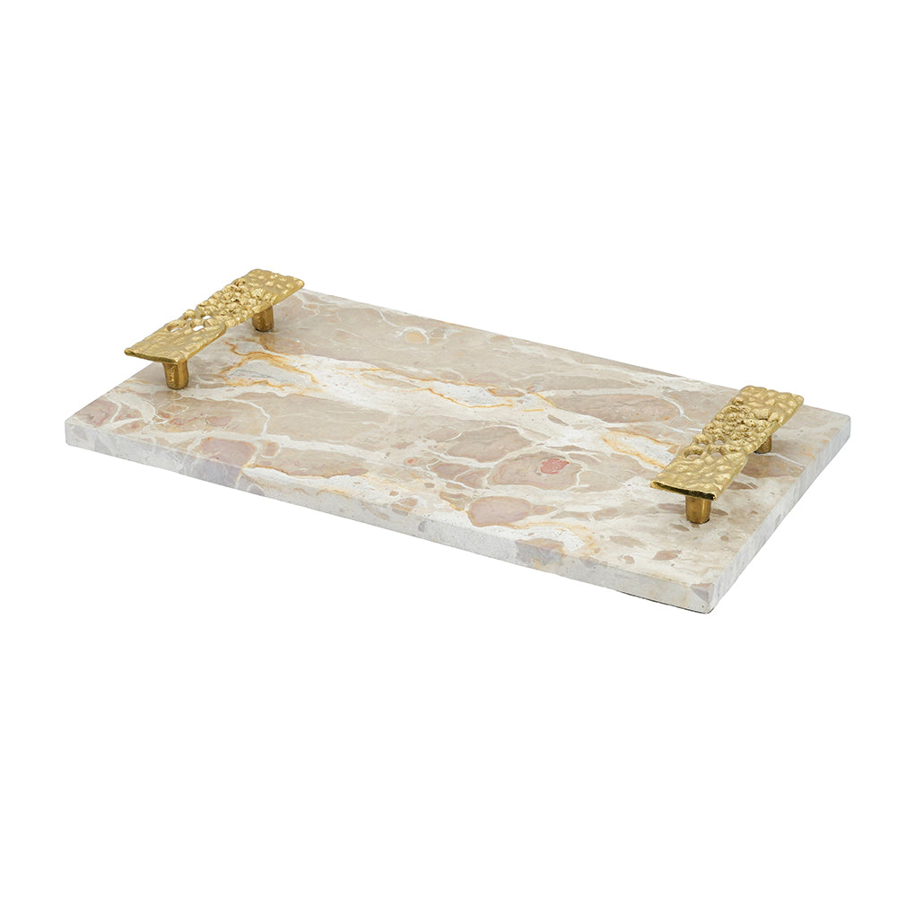 17.7x9.7x2" Marble Tray with Gold Handles