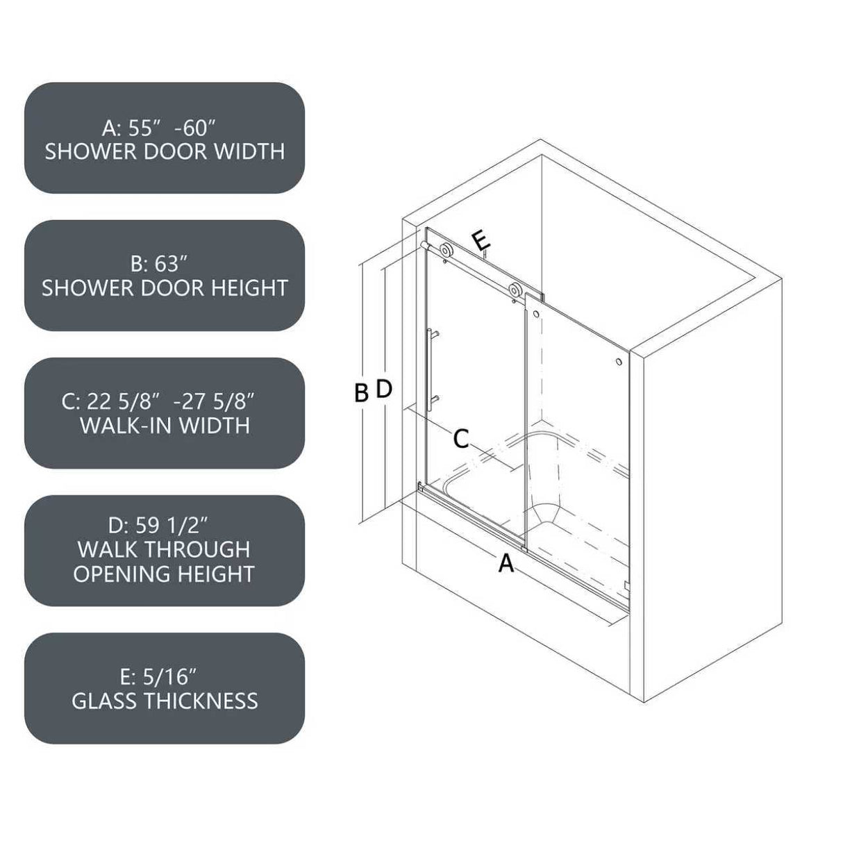 6063 Matte Tempered Glass Shower Door
