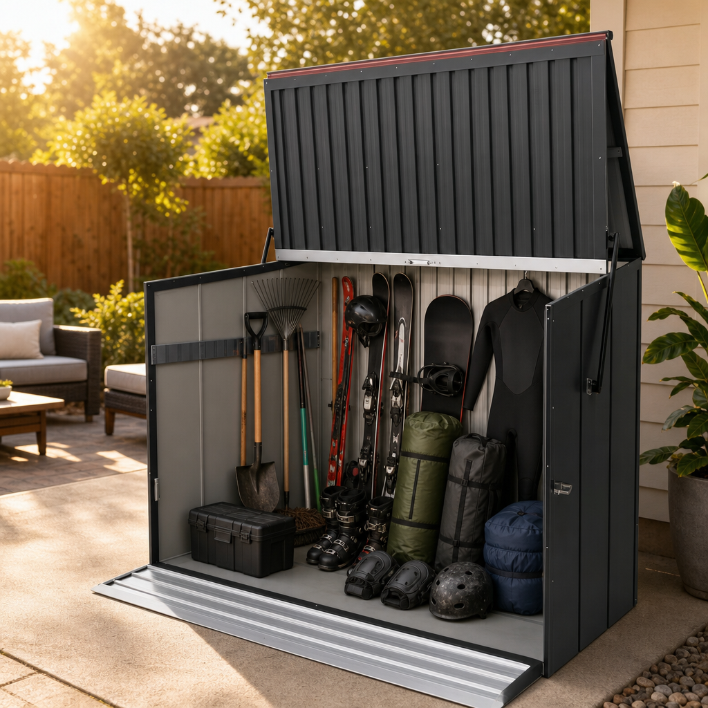 Outdoor Galvanated Steel Storage Shed with Flip Top and Foldable Front Door