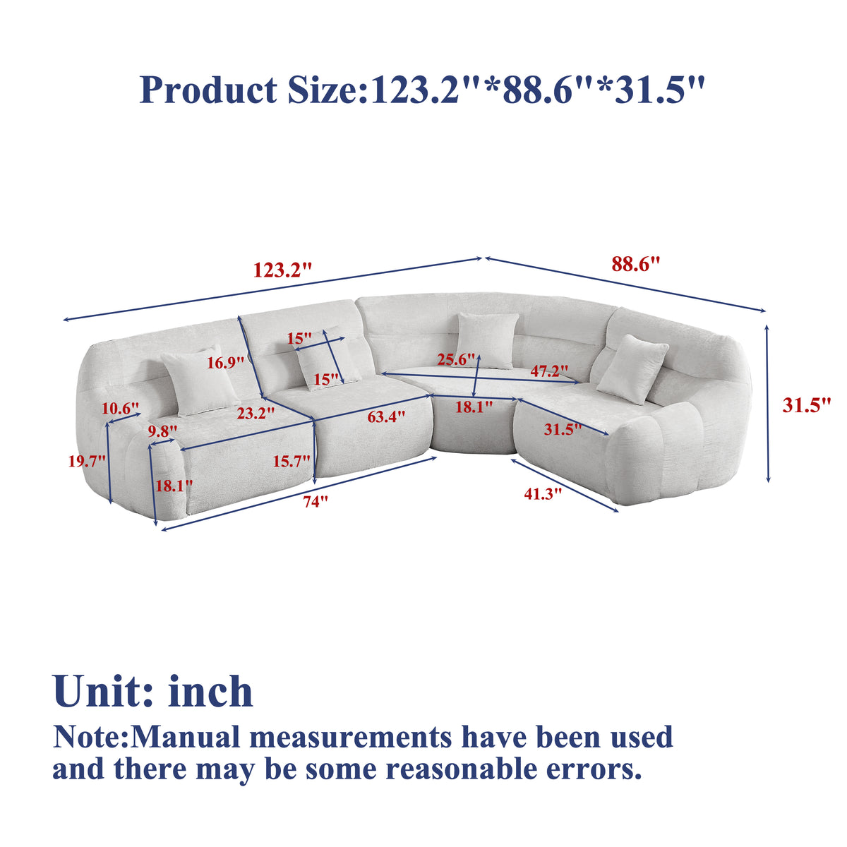 123.2-Inch Modern Luxury Curved Corner Sectional Sofa
