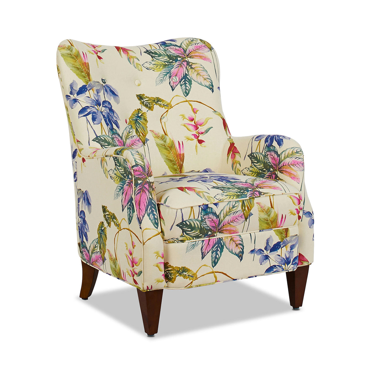 Paradise Upholstered Arm Chair, Off-White Floral, Beige Fabric
