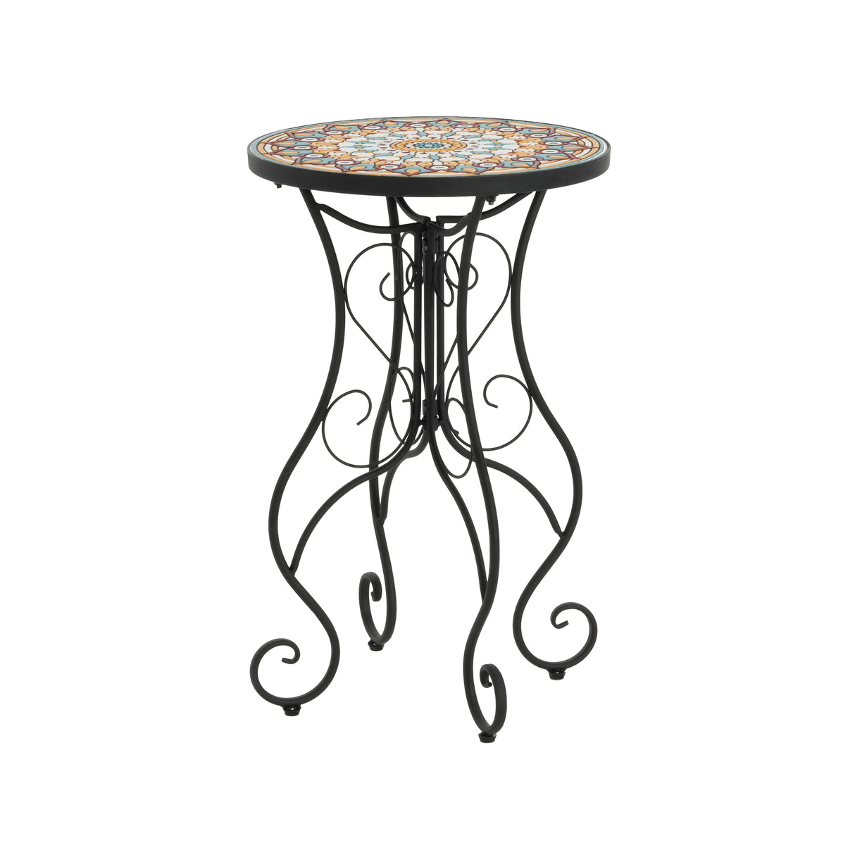 Round Ceramic Outdoor Side Table, Colorful + Black