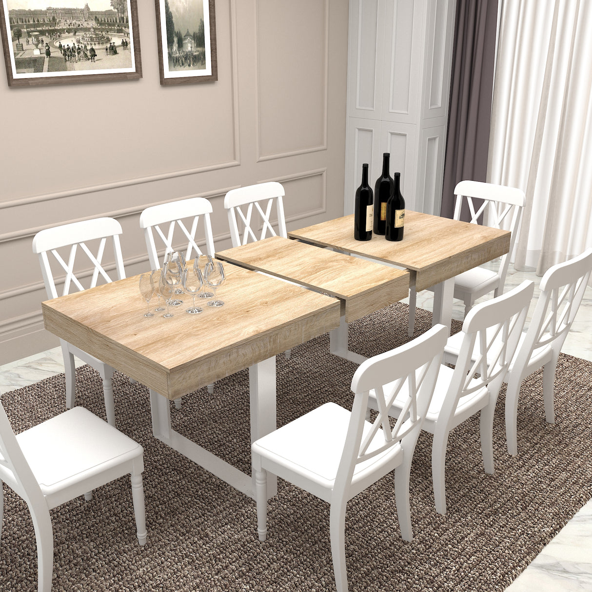 Extendable Dining Room Table for 6-10