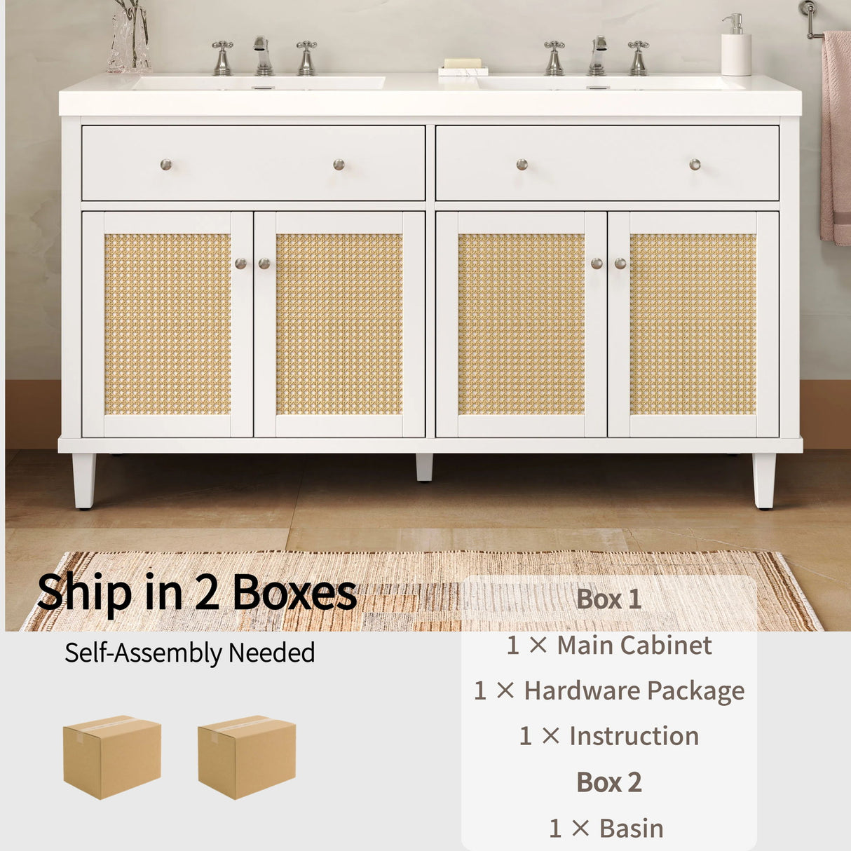 Bathroom Vanity With Double Sink, Large Storage Space