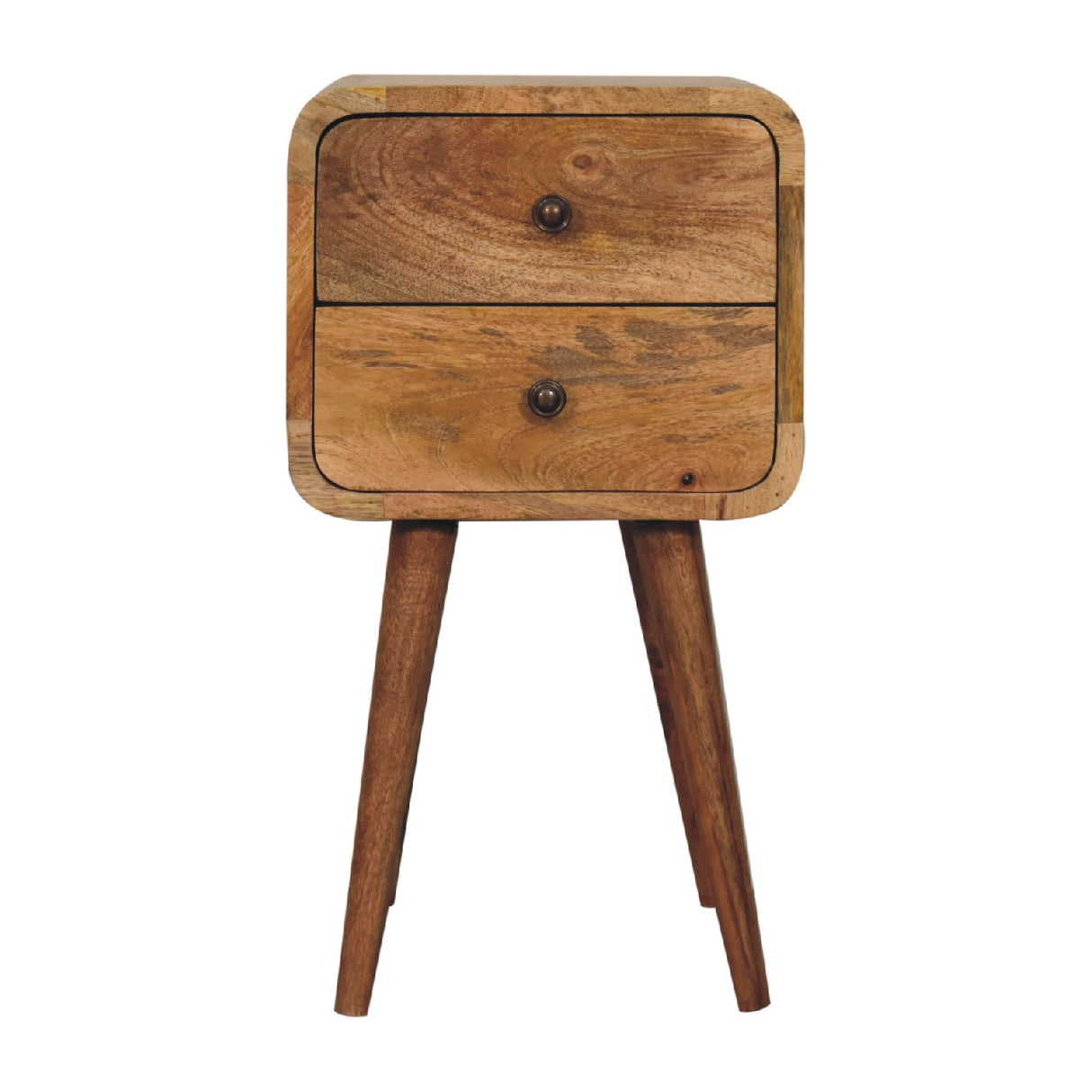 Solid Wood Mini Curved Nightstand, 2-Drawers, Oak-ish