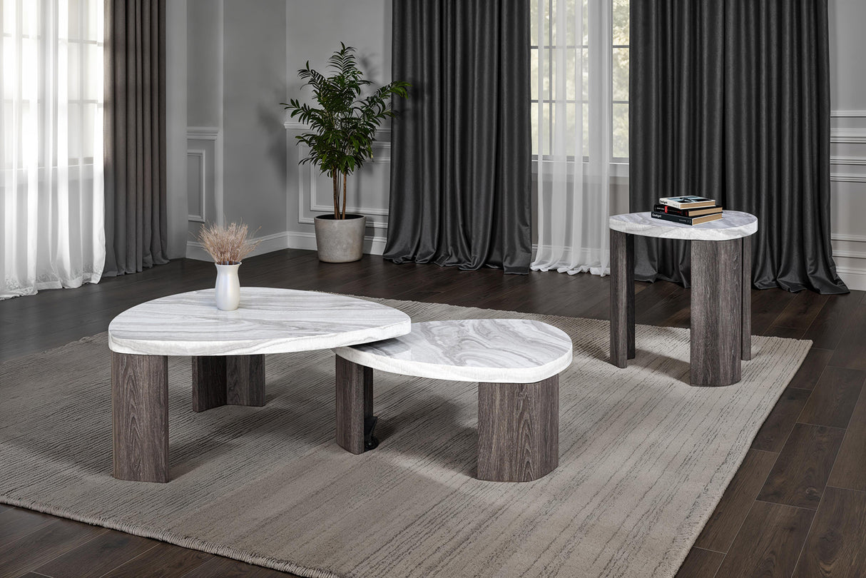 Contemporary Style Nesting Cocktail Table with Marble Pattern