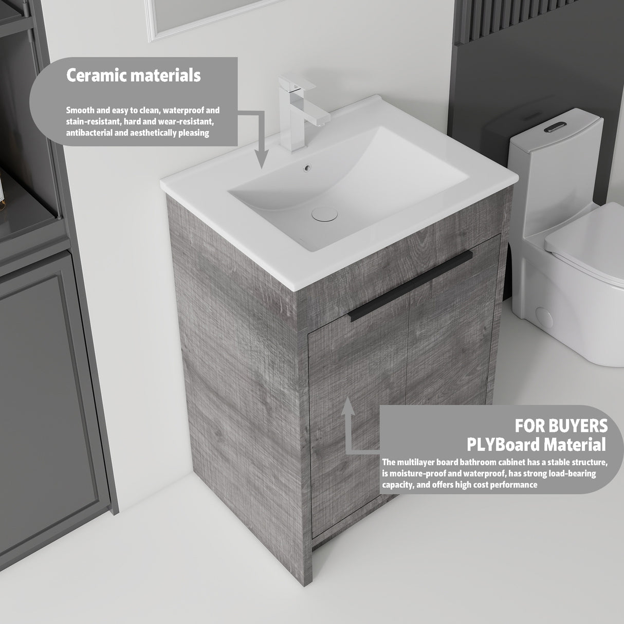 24 Inch Floating Bathroom Vanity with Ceramic Sink and Soft-Close Door