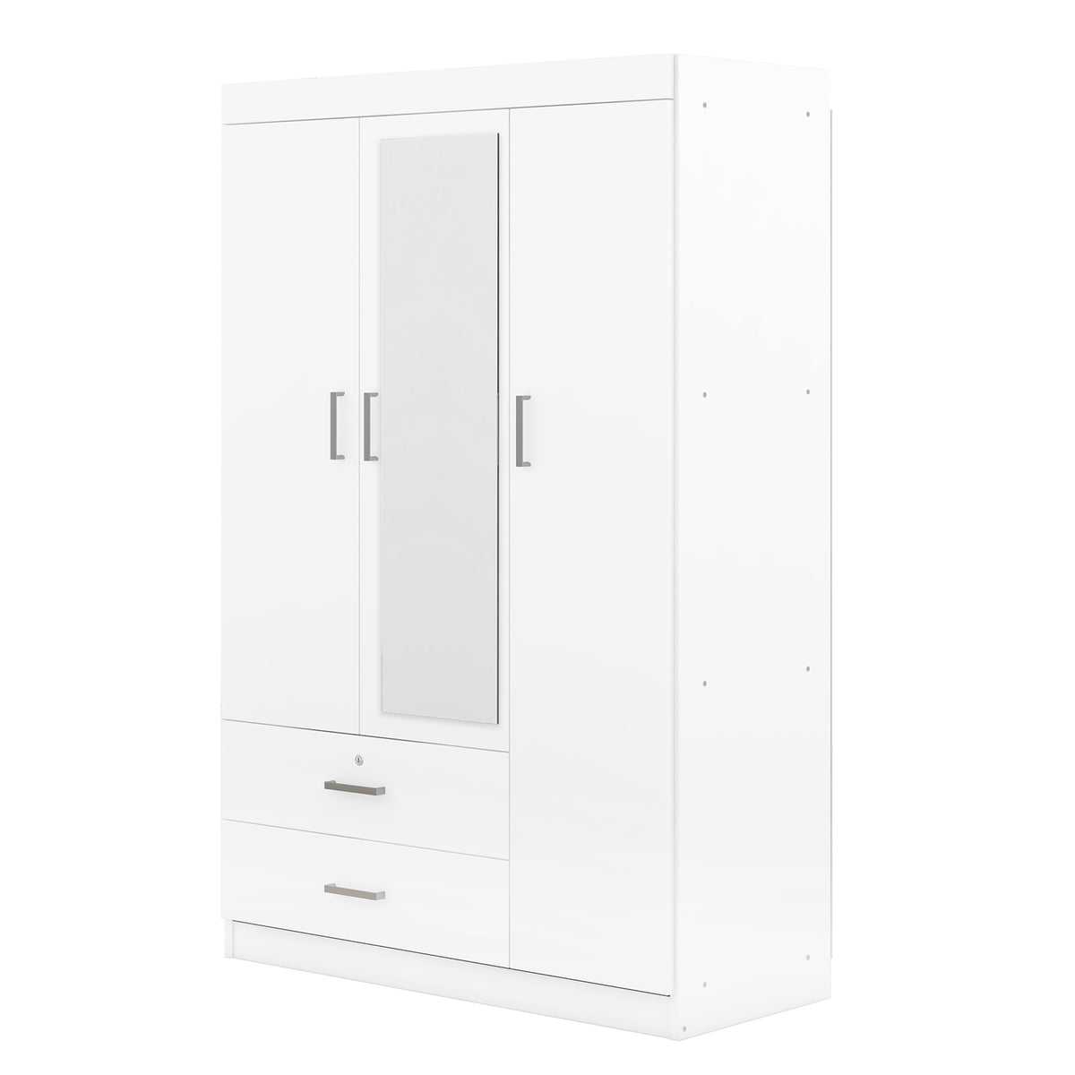 3-Door Mirror Wardrobe with Shelves, White
