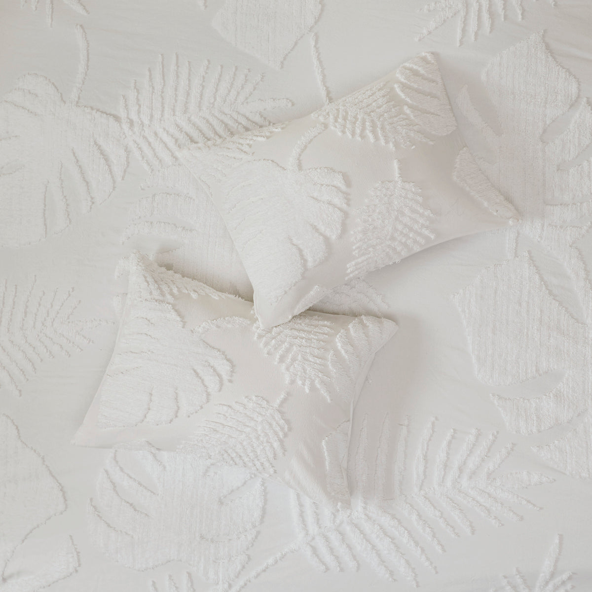 Full/Queen 3 Piece Tufted Cotton Chenille Palm Duvet Cover Set