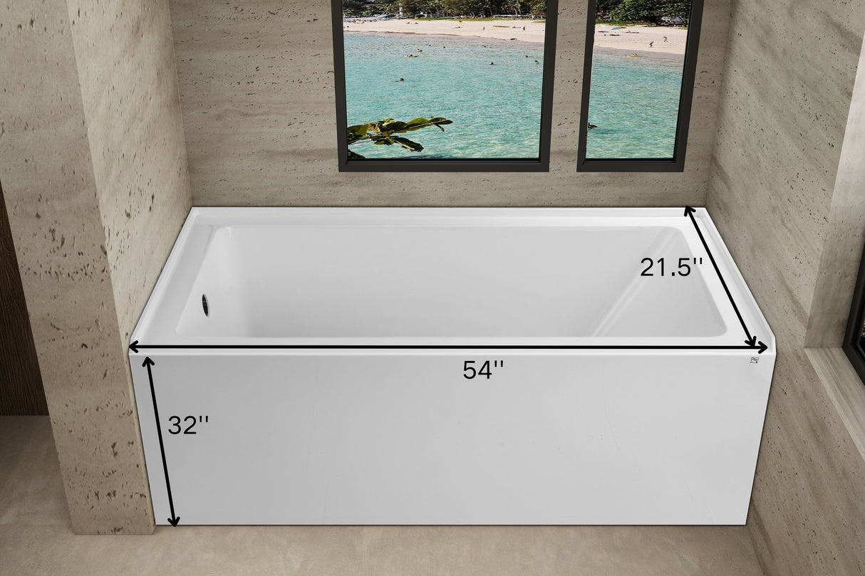 54" x 32" Alcove Bathtub – Acrylic Soaking Tub with Integral Apron