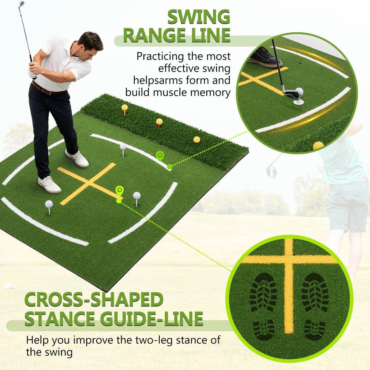 5'x4' Golf Hitting Mat with Cross Stance Guide