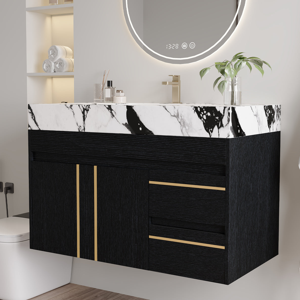 36" Floating Bathroom Vanity with Ceramic Sink and Faux Marble Top