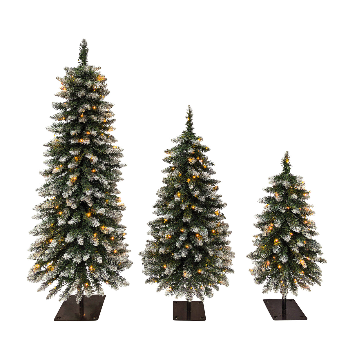 3-Pack Pre-Lit Snow Flocked Pencil Christmas Tree Set