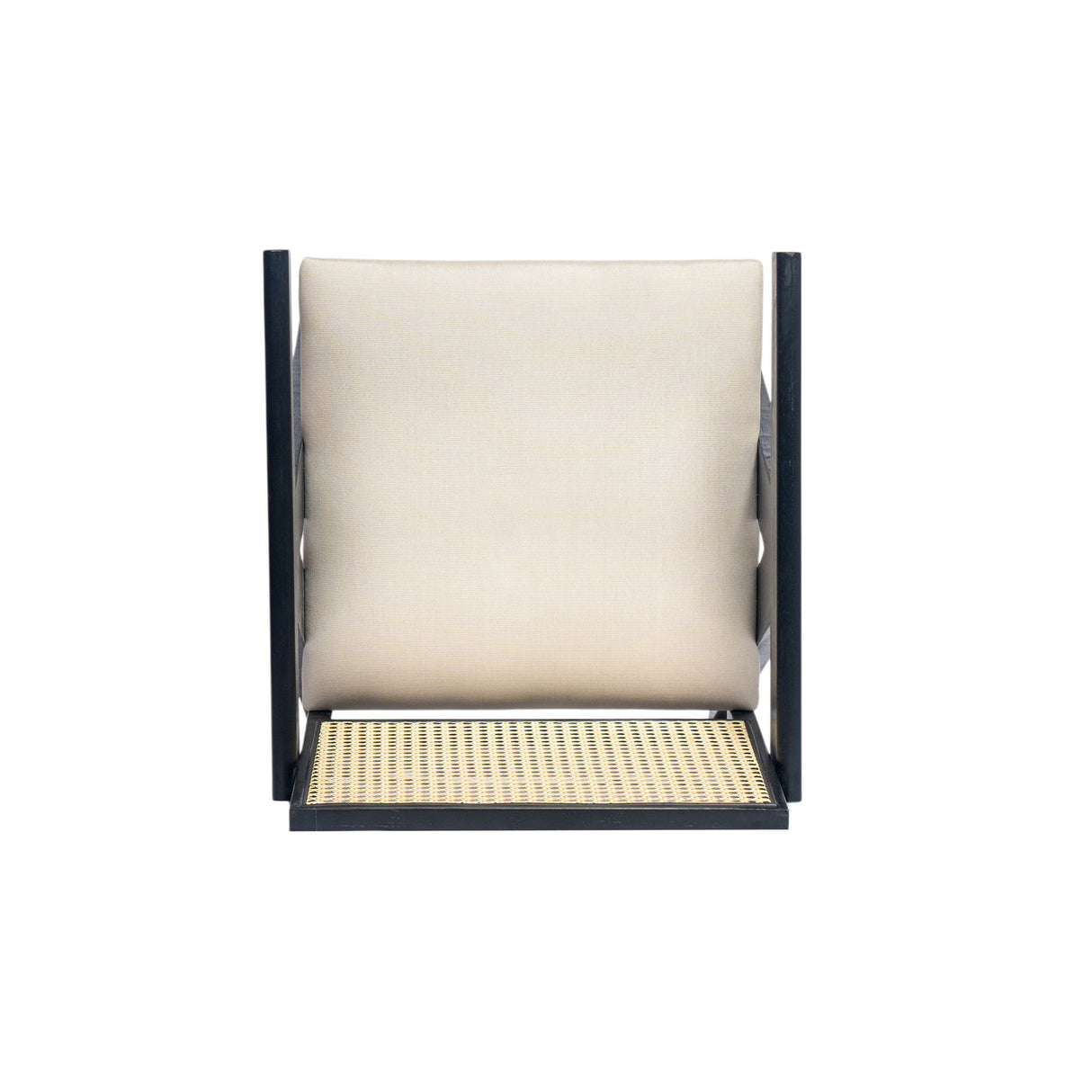 Woven Cane Plastic Backrest Bar Stool Foam Padded Fabric Seat & Durable Rubberwood Frame - Cream Gray