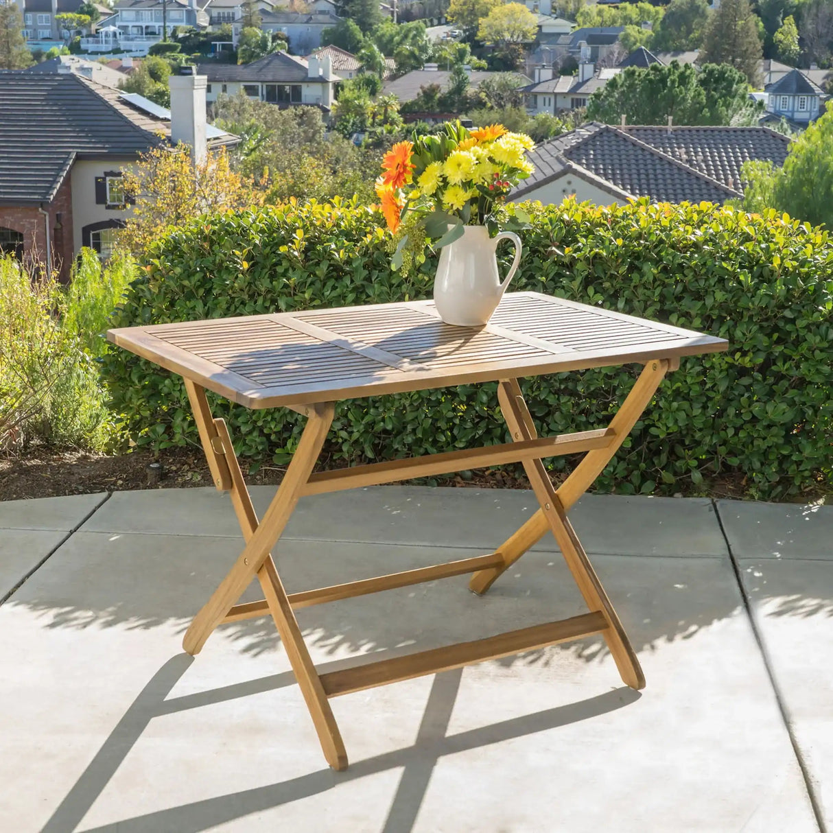 Blissique - Outdoor Foldable Wood Dining Table With Slat Design - Best Buy Furniture