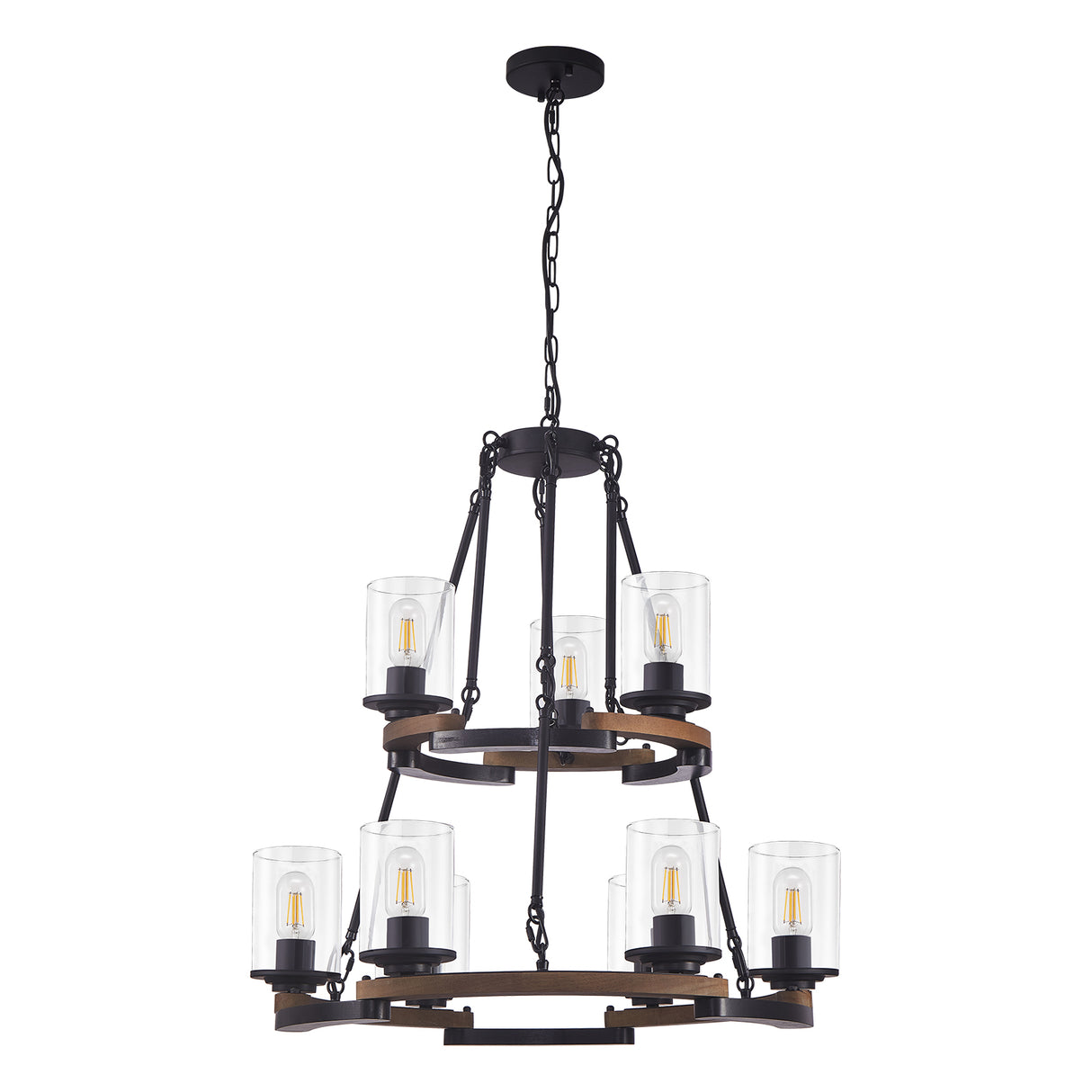 9-Light Vintage Wagon Wheel Chandelier