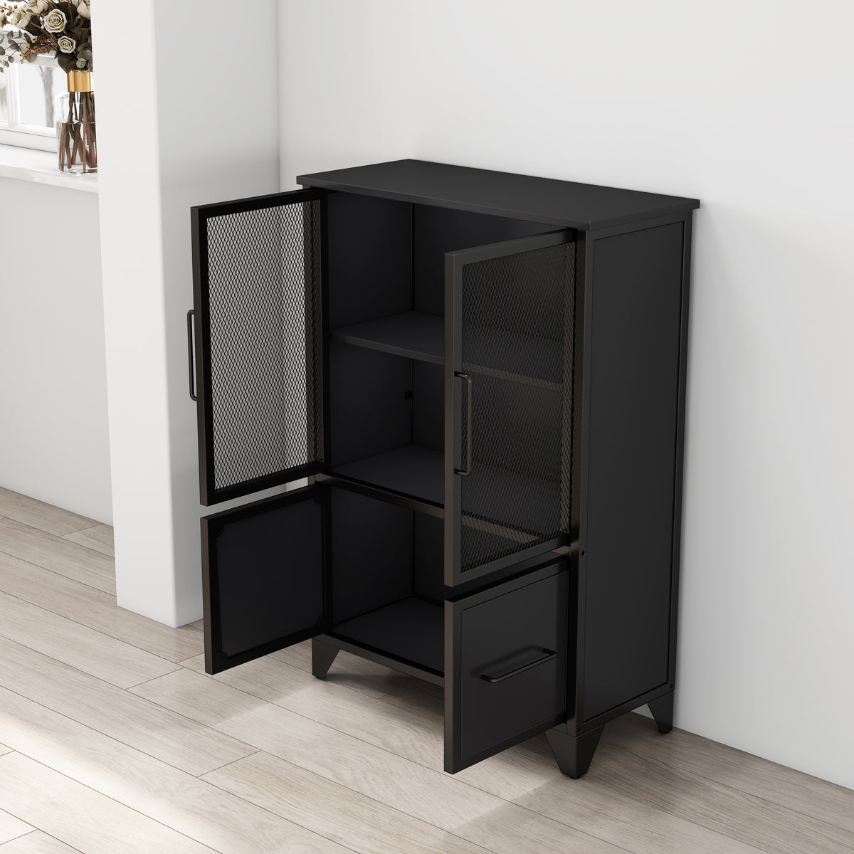 Storage Cabinet With 4 Iron Doors