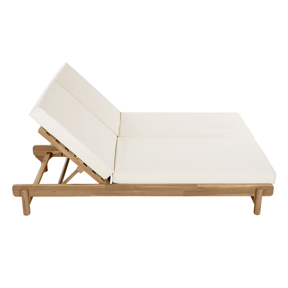 Light Teak Acacia Wood Double Chaise Lounger Set