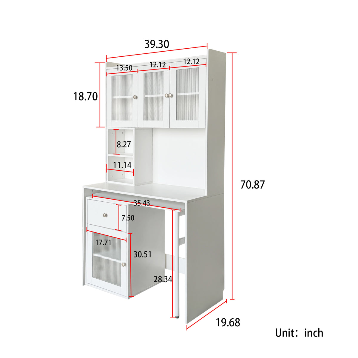 Computer Desk with Glass Door for Home Office or Study