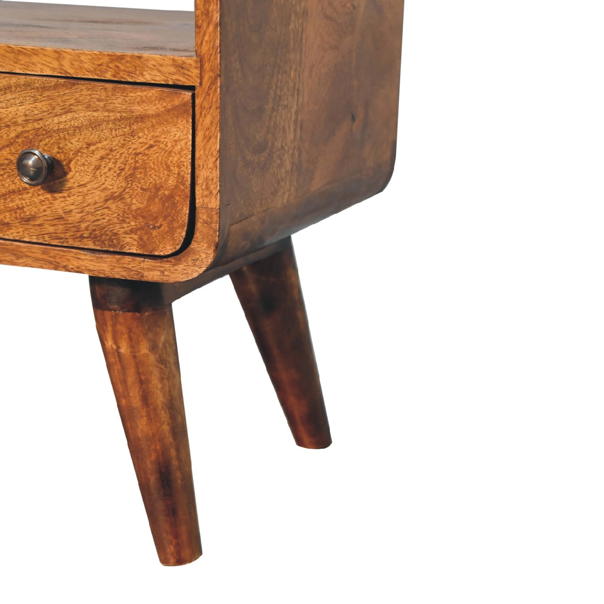 Solid Wood Mini Curved Media Unit, Chestnut, 1-Drawer, 1 Open Slot