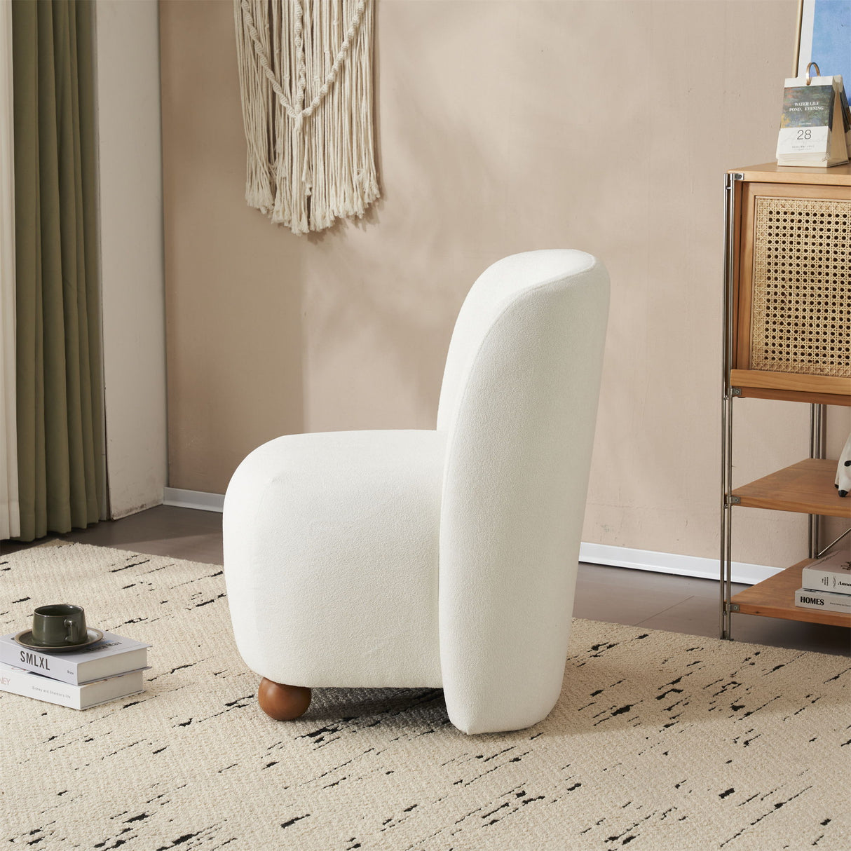 Modern Low Back Accent Upholstered Armless Living Room Chairs, Round Feet