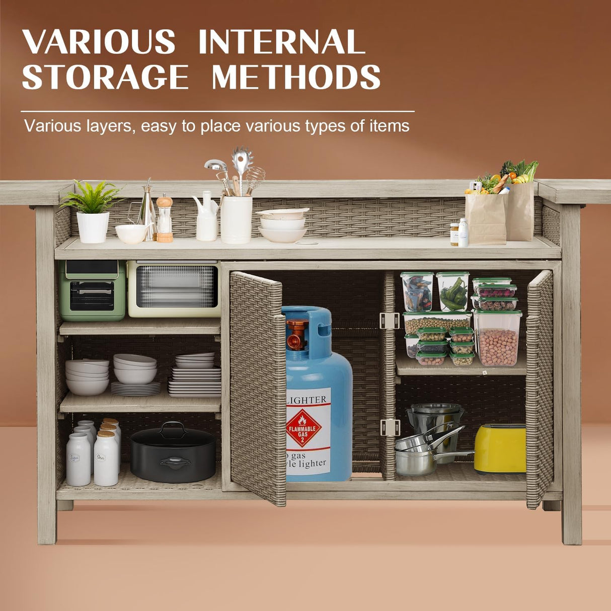 Outdoor Home Bar Unit Set of 3, All-Weather Wicker & Aluminum Frame