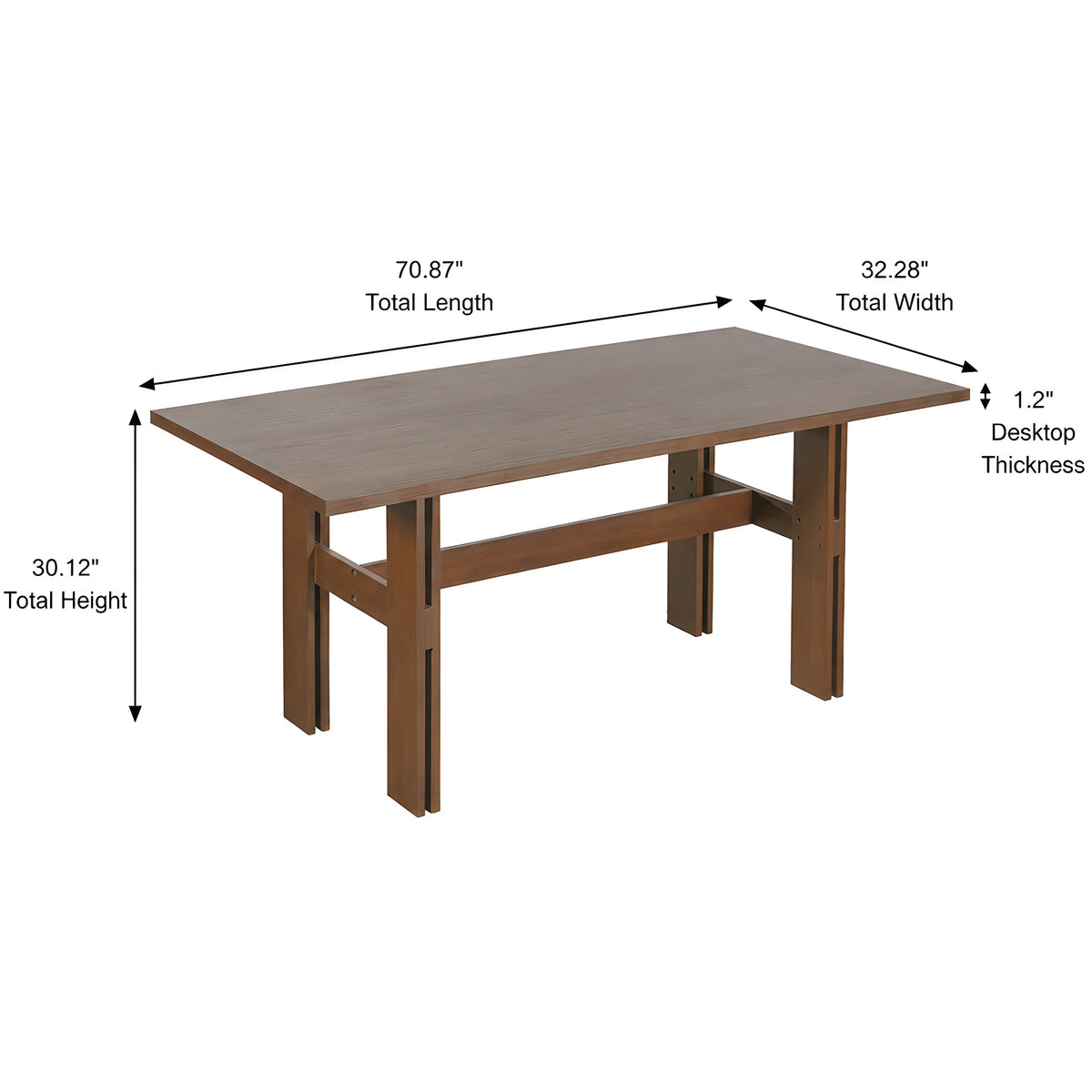 7-Piece Mid-Century Dining Set, 71" Rectangular Rubber Wood Dining Table