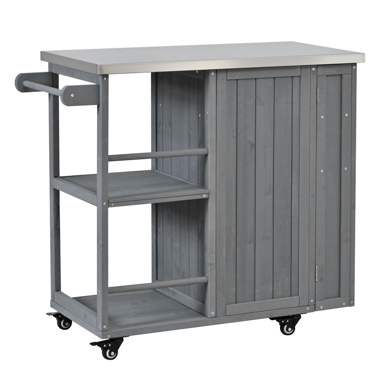 Outdoor Kitchen Island Prep Station With Lockable Wheels, Ample Storage, Towel & Spice Racks