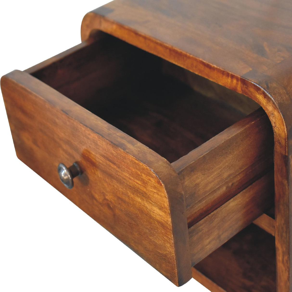 Solid Wood Mini Curve Floating Nightstand, 1-Drawer, 1 Open Slot, Chestnut