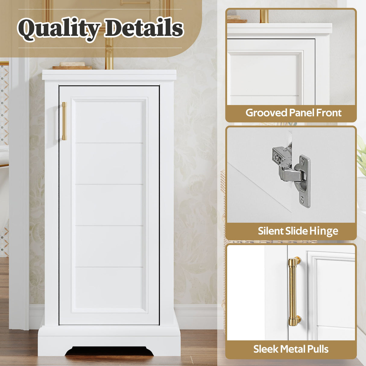Bathroom Vanity With Sink, Soft Close Door, Adjustable Shelf, Freestanding Single Unit - White