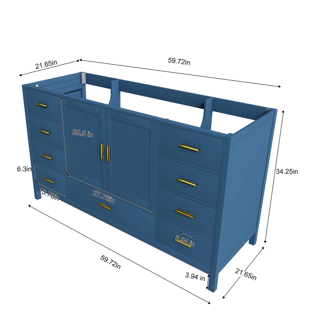 60" Bathroom Vanity Base Cabinet with 2 Soft-Close Double Doors
