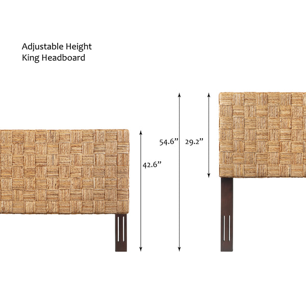 King Size Woven Rattan Adjustable-Height Headboard with Solid Mahogany Frame