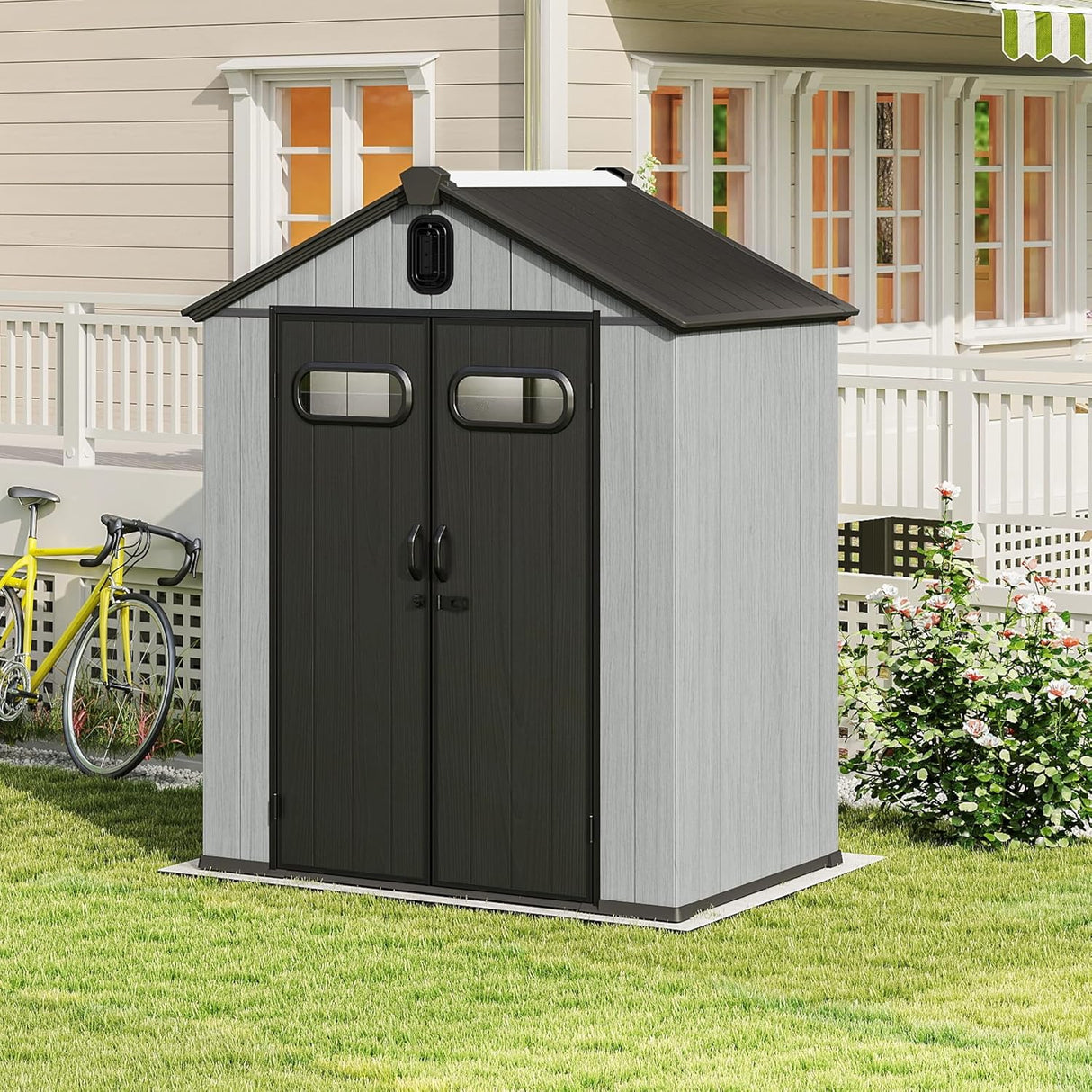 6x4FT Outdoor Resin Storage Shed with Transparent Windows & Louvered Vents
