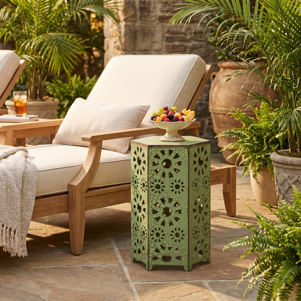 Galore 14" Side Table with Sunburst Cut Out Design
