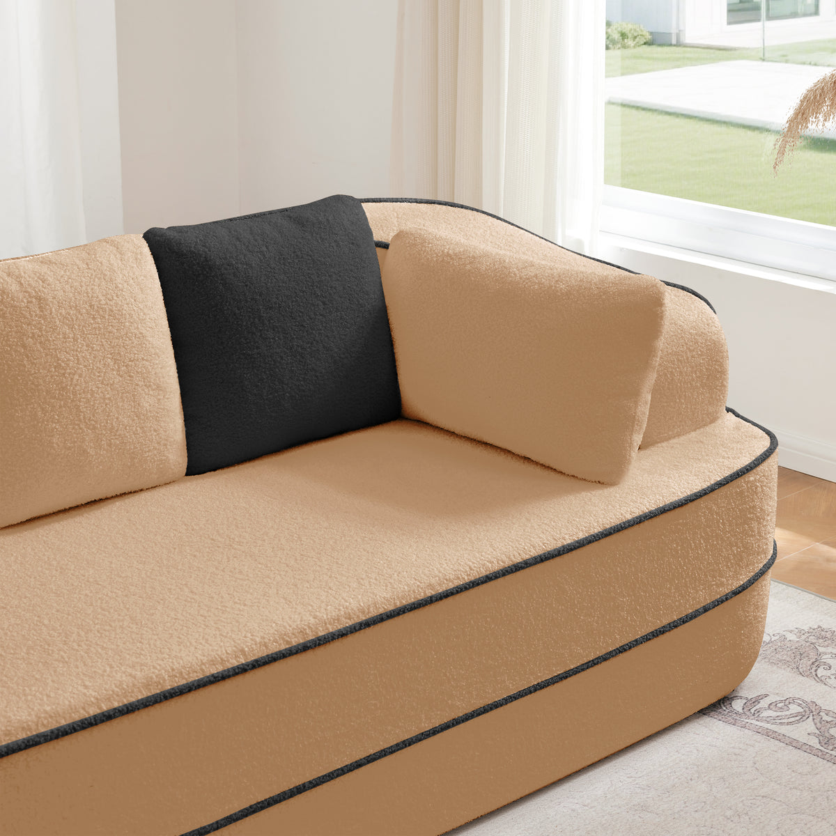 Elysees Left Chaise Sofa With Pillows Teddy Fabric - Camel